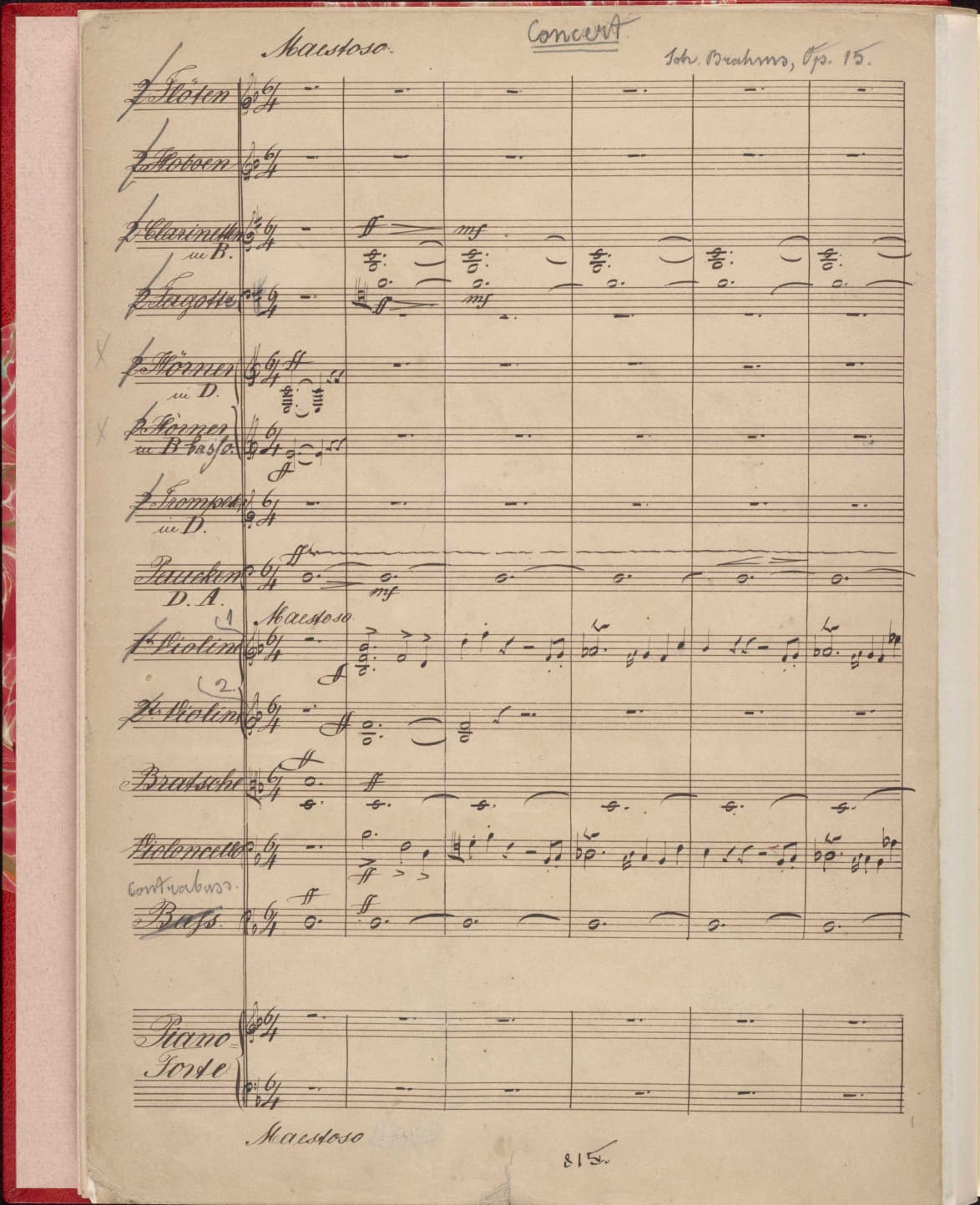 Brahms's Piano Concerto No. 1, Op. 15 copyist's manuscript
