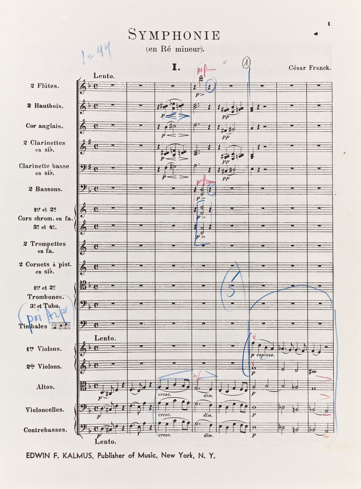 Music score of César Franck's Symphony in D minor