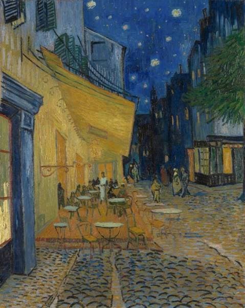 Van Gogh: Caféterras bij nacht (Place du Forum), c. 16 September 1888 (Terrace of a café at night (Place du Forum)), 1888 (Otterlo : Rijksmuseum Kröller-Muller)