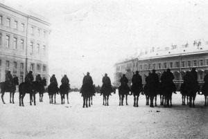 Armed and mounted cavalry before the Winter Palace on 9 January 1905