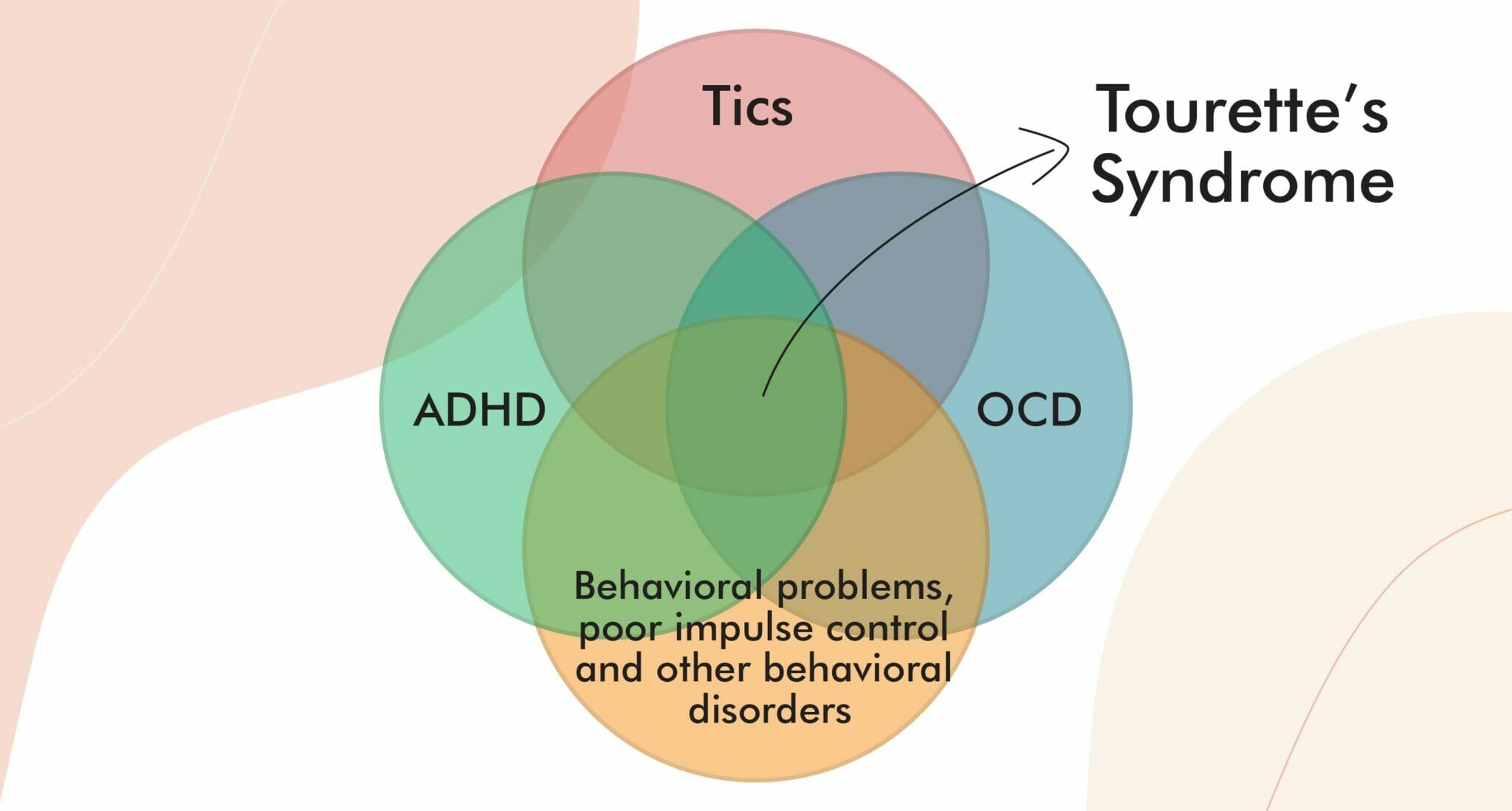 Diagram showing Tourette’s Syndrome, Tics, ADHD, OCD and other disorders