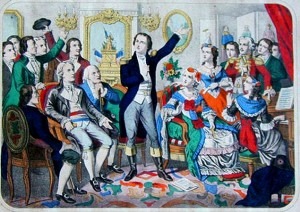 Rouget de Lisle, Composer of the Marseillaise, sings it for the first time, shown in a 19th century lithograph