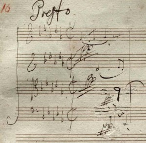 Double-underline pianissimo marking in Beethoven’s hand from his String Quartet No. 10, Op. 130, movement II (used with permission of the Library of Congress).