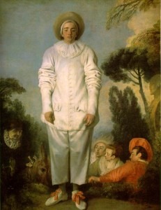  Watteau: Gilles (or Pierrot) and Four Other Characters of the Commedia dell'arte (c. 1718). 