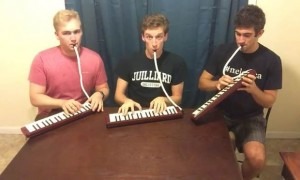 Joe Buono (far right) and Tristan Clarke (center), with guest performer Arthur Joshua Robinson of Melodica Men perform 'The Rite of Spring'. (YouTube)