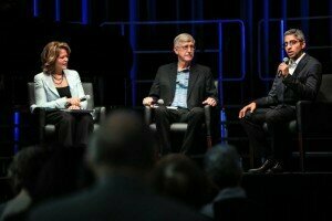 From left, opera singer Renee Fleming, NIH Director Francis Collins, and former U.S. Surgeon General Vivek Murthy at a panel discussion over the weekend at the Kennedy Center. JEFFERY DELVISCIO/STAT