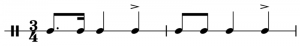 Typical Mazurka rhythm with the emphasis on the third beat 