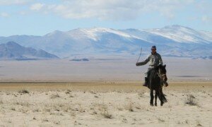 A Mongolian herder on the steppe of Hovd province. Photograph: Kate Molleson for the Guardian