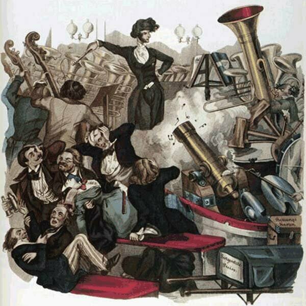 Grandville : "Un concert à mitraille et Berlioz" [A concert of cannons and Berlioz] (1845) (L’Illustration)
