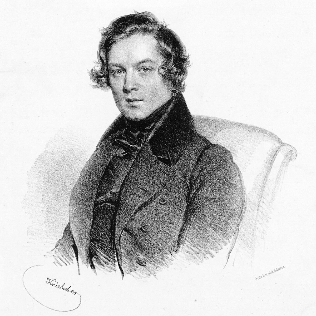 Black and white portrait of Robert Schumann , 1839