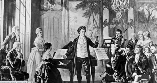 Beethoven with the Rasowmowsky Quartet, drawn by the artist Borckmann.