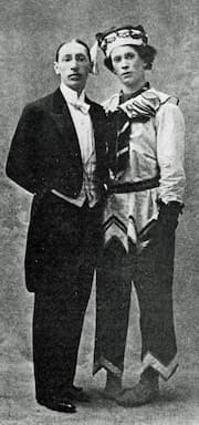 Igor Stravinsky with Vaslav Nijinsky in costume for Petrushka
