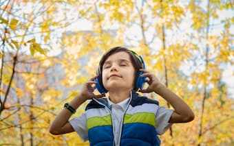 A boy listening to music