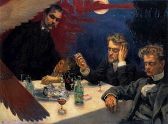 Akseli Gallen-Kallela, Symposium, 1894.  Sibelius and other painters and writers met regularly for nights of drinking and discussion, the group was known as the Symposium.