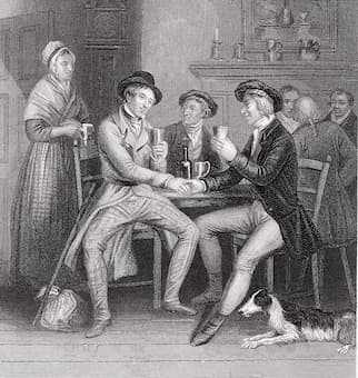 Illustration to Robert Burns' poem Auld Lang Syne by J.M. Wright and Edward Scriven.