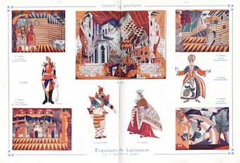 Set and costume designs by Mikhail Larionov for the 1921 premiere of Prokofiev's Chout