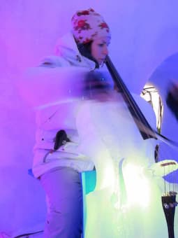 Inside a huge igloo in northern Sweden Katarina Bergner Åhlén played three concerts on a cello made of ice.
