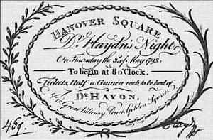 Charlotte Papendiek's 1792 ticket for Dr. Haydn's Night