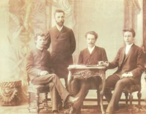 Arensky with his students, including Rachmaninoff (far right)