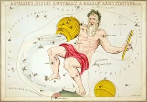 "Aquarius, Piscis Australis & en:Ballon Aerostatique", plate 26 in Urania's Mirror, a set of celestial cards accompanied by A familiar treatise on astronomy ... by Jehoshaphat Aspin.