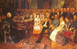 Franz Liszt playing a concert for the emperor Franz Josef