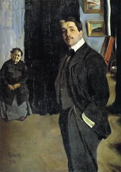 Portrait of Sergei Pavlovich Diaghilev with a nanny by Léon Bakst