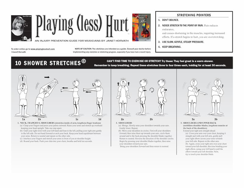 Stretching tips for musicians from Janet Horvath's Playing Less Hurt