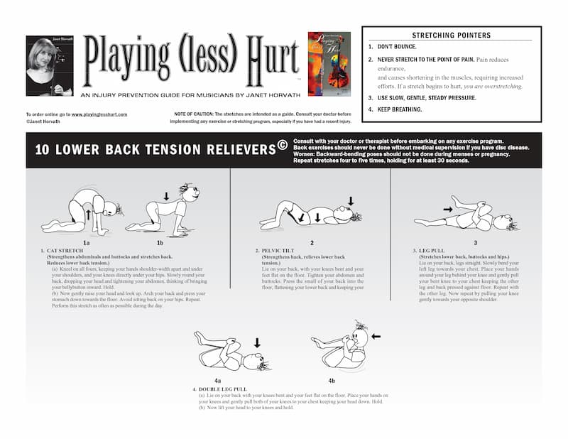 Stretching tips for musicians from Janet Horvath's Playing Less Hurt