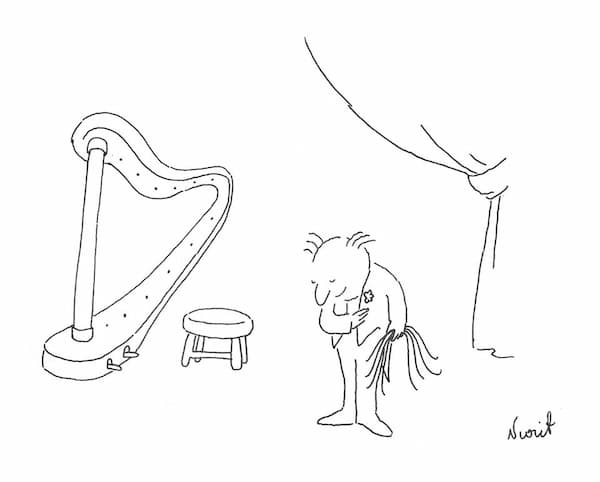No strings attached harp performance joke