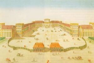 Old view of Mannheim castle, Germany, 1755.