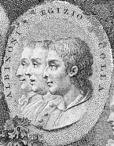 Italian composers Tomaso Albinoni (1671-1750), Domenico Gizzi (Egizio or Egiziello) (1680- c. 1745) and Giuseppe Colla (1731-1806) by Pietro Bettelini (1763–1829)
