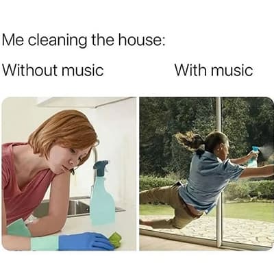 cleaning the house with music