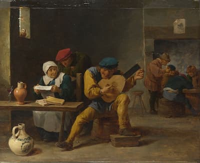 David Teniers the Younger (Studio of): Peasants Making Music in an Inn, ca. 1635 (The National Gallery, London)