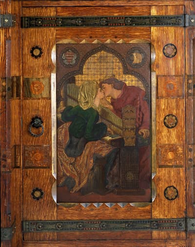 Madox Brown, Rossetti, Morris, Burne-Jones, Pinsep: King René’s Honeymoon Cabinet, 1861 (Victoria and Albert Museum)