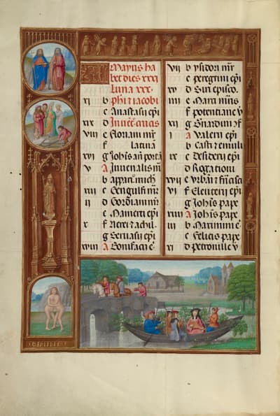 Workshop of the Master of James IV of Scotland: May Calendar Page, 1510-1520 (J. Paul Getty Museum)