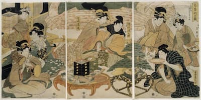 Tsukimaro Kitagawa: First Play of Musical Instruments in the New Year [Shikizome no zu], ca 1804 (Victoria and Albert Museum)