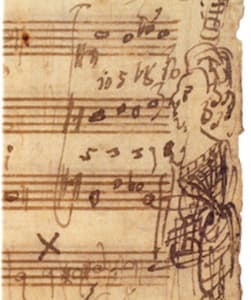 Portrait of Barbara Ployer on Mozart's manuscript