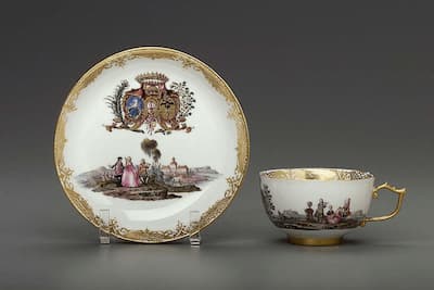 Meissen Manufactory: Cup and Saucer for the Da Ponte and Pisani-Gambara families, ca. 1753 (MFA)