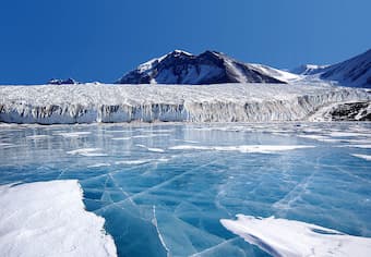 Antarctica: The blue ice covering Lake Fryxell in the Transantarctic Mountains