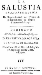 Giovanni Battista Pergolesi - Salustia - Titlepage of the libretto - Naples 1732