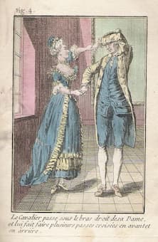 Dancing the Allemande, 1769. The man passes under the arms of the woman….