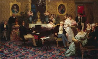 Polish composer Frédéric Chopin playing his works before the aristocratic Polish family Radziwiłłs in 1829