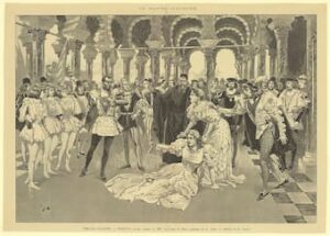 Press illustration of the 12 October 1894 Parisian premiere of the opera Otello by Verdi, performed by the Paris Opera at the Palais Garnier in a French translation by Arrigo Boito and Camille du Locle