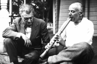 Henry Cowell playing the shakuhachi with Edgar Varèse