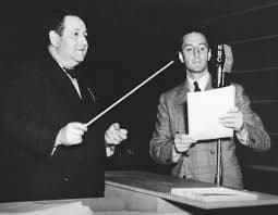 Erich Wolfgang Korngold in 1938, recording for The Adventures of Robin Hood