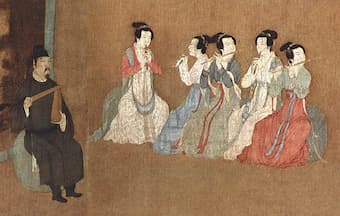 Song Dynasty (12th century) painting featuring two dizi players