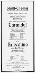 Premiere poster of Busoni's Turandot and Arlecchino