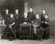 Nikolai Zverev and his students (Scriabin in military uniform; Rachmaninoff 4th from the left)