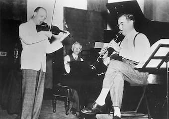 Szigeti, Bartók and Goodman in rehearsal