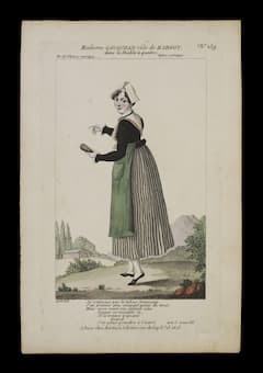 The costume worn by the actress Madame Gavaudan (1781-1850) in the role of Margot in Le Diable à quatre at the Théâtre de l'Opéra-Comique (London: V&A)